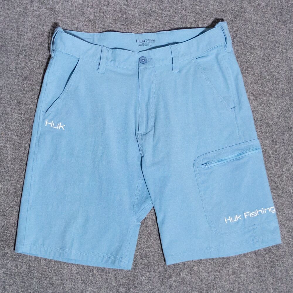 Huk Next Level Fishing Shorts Men's Large 10" Blue Performance Adjustable Waist